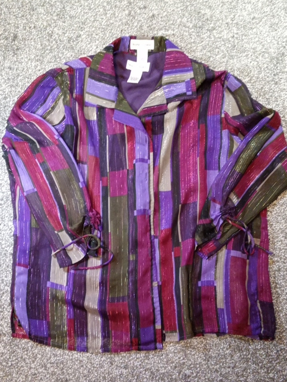 Women's 2 Piece Multicolor Striped Button-Front Top - Purple & Red